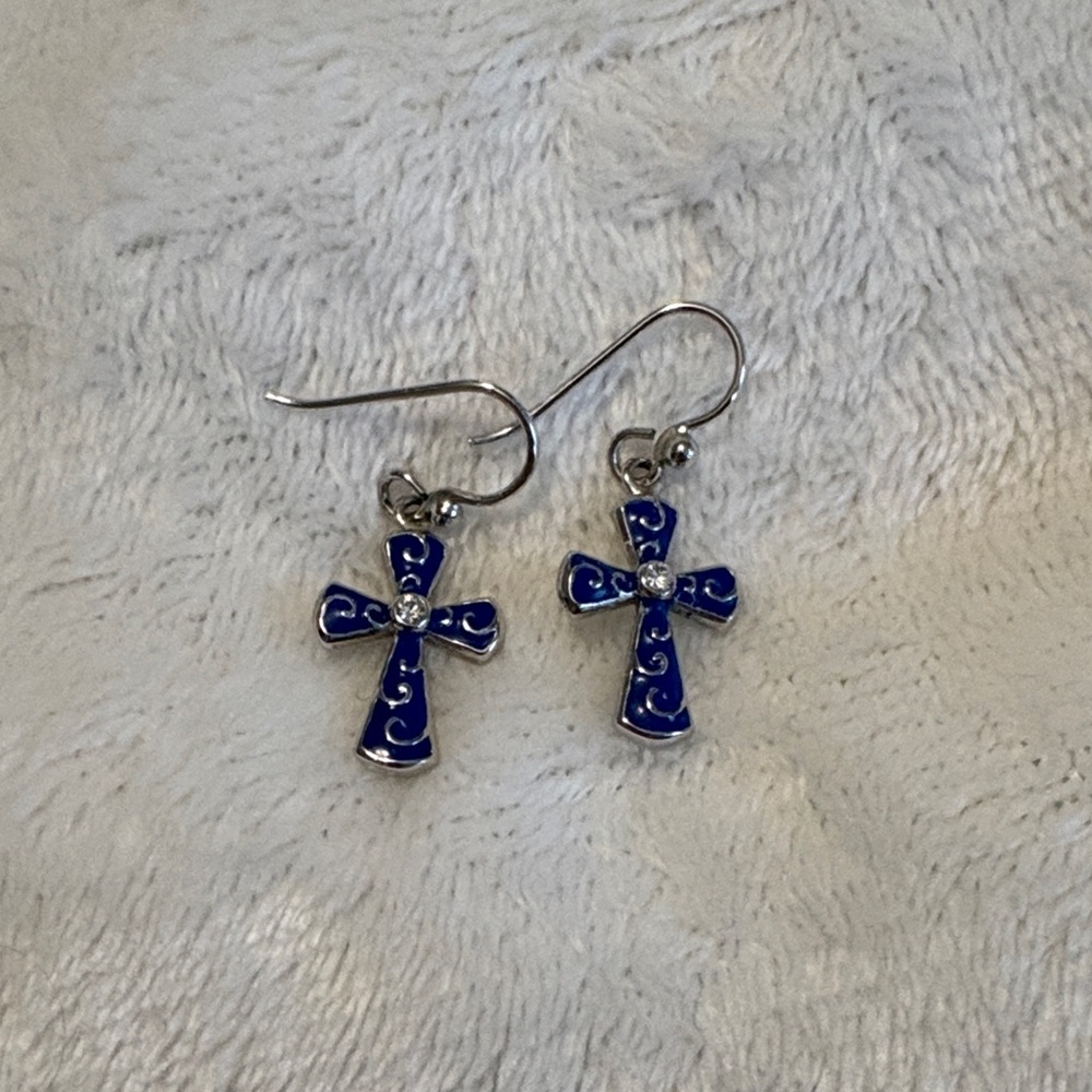 Blue Cross Dangle Earrings